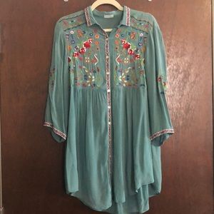 Embroidered silk boho flower tunic